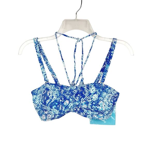Nwt Melissa Odabash for Amoena Blue Snake Print "Louisa" Swim Bikini Top Sz 8 - Picture 1 of 16